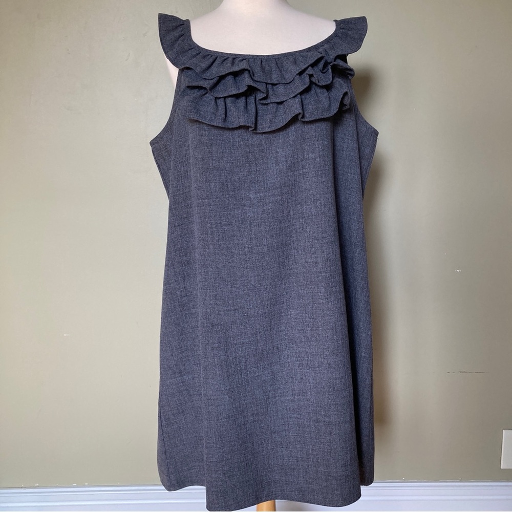 TIANA B Grey Sleeveless Ruffle Neck Dress